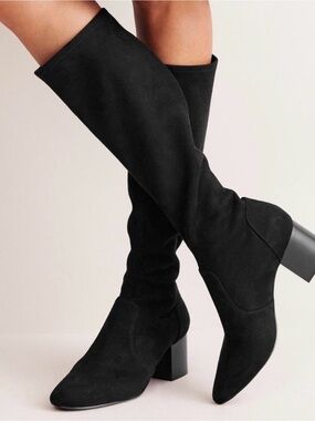 Boden Women's Black Faux Suede Knee-High Block Heel Boots Sz 41 size 10